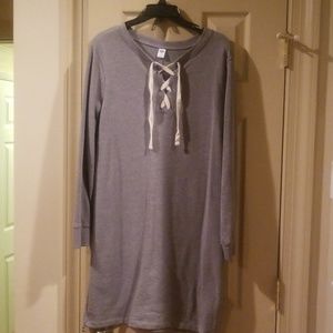 Cotton tunic dress with lace up neckline